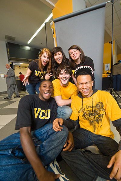 A group of students sporting v. c. u. merch to show off their school spirit.