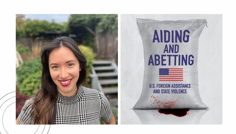 Jessica Trisko-Darden alongside her book Aiding and Abetting: U.S. Foreign Assistance and State Violence