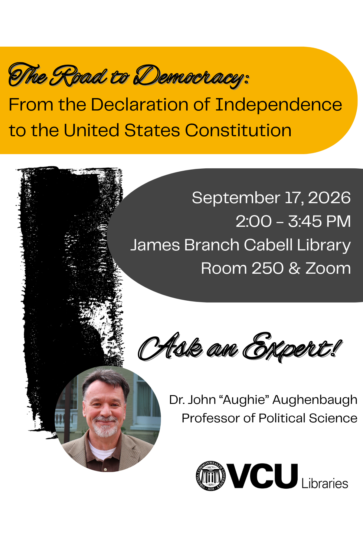 Constitution Day 2026, September 17 @ 2:00 - 3:15 PM, Cabell LIbrary 250 and Zoom