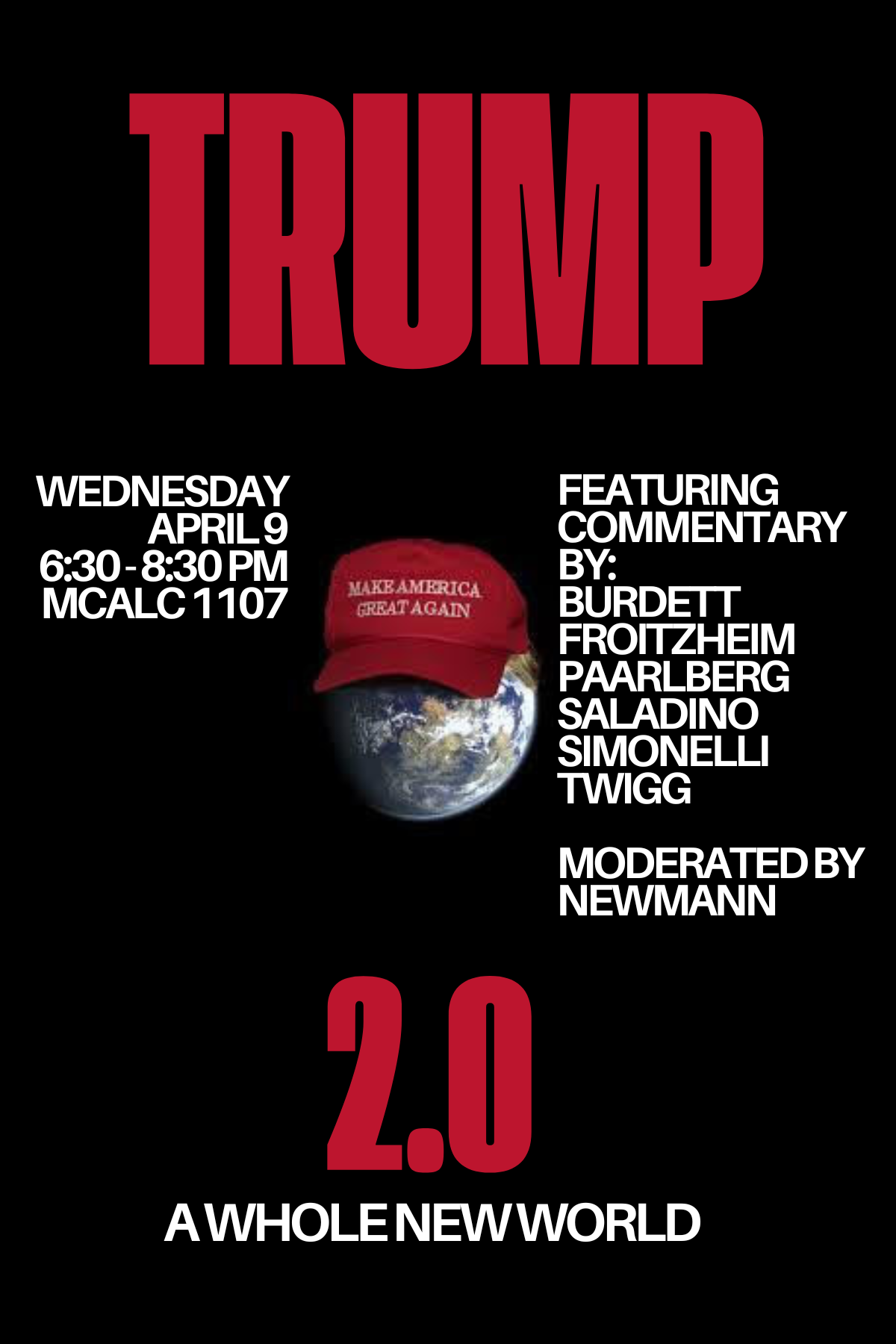 Trump 2.0 A Whole New World April 9, 2025 @ 6:30 pm MCALC 1107